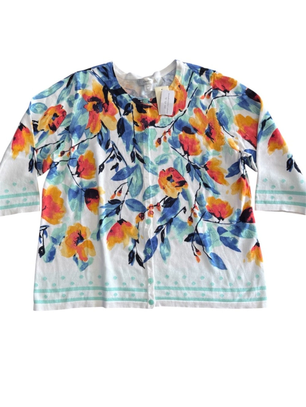 CJ Banks Button Button Down Floral Sweater Cardigan Size 1X